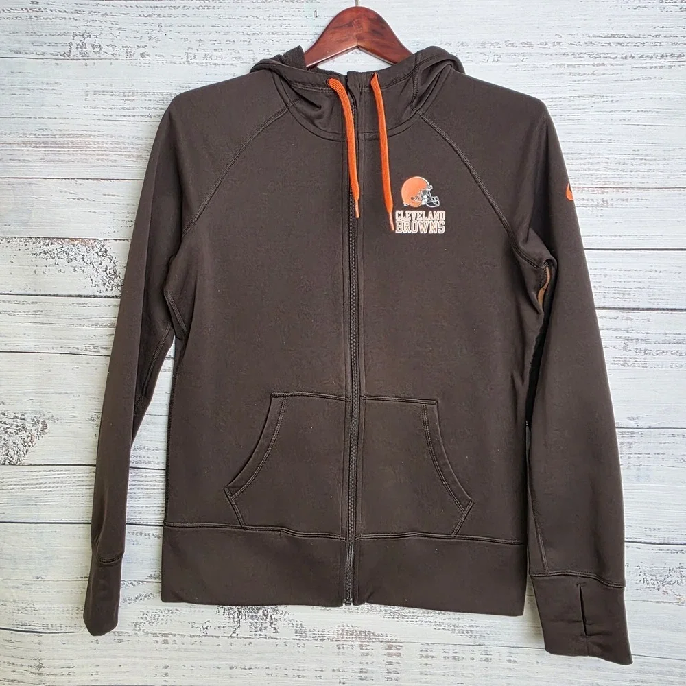 Nike Therma Fit Cleveland Browns Womens Medium Full Zip Hoodie Brown Double Side